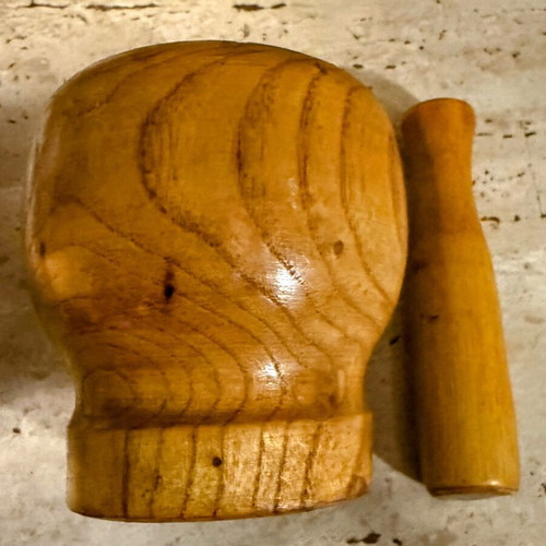 Wooden mortar with pestle vintage rustic style new