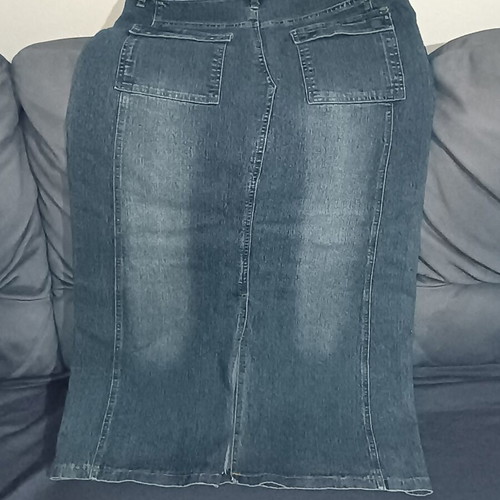 Denim long skirt with cargo pocket, vintage style, blue