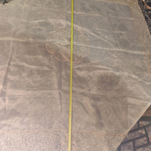 Tablecloth used, gold organza silk from India hand embroidered