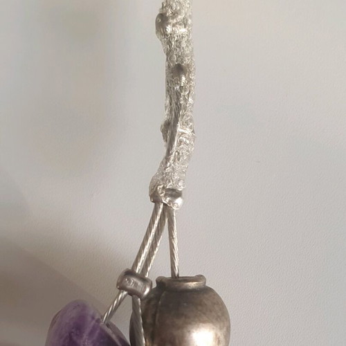 Amethyst pendant necklace like new with 3 strands and beads