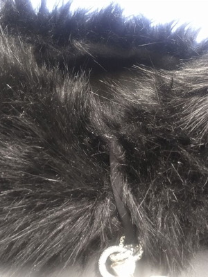 Fur neck warmer like new with metal jewelry, black and silver