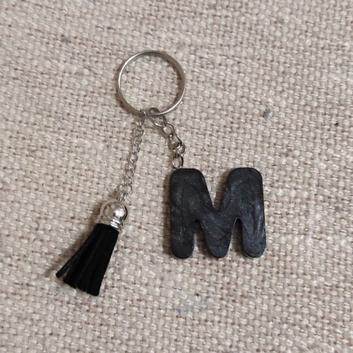 Handmade keychain with resin letter M and tassel