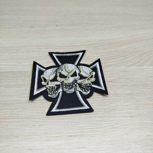Iron Cross embroidered patch new with 3 skulls
