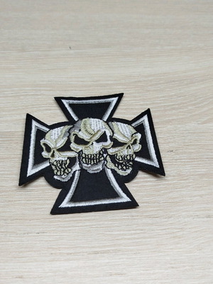 Iron Cross embroidered patch new with 3 skulls