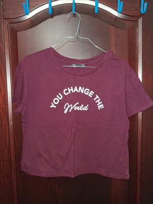 Bershka Burgundy You Change The World T-shirt Size S New