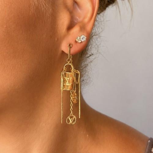 Louis Vuitton stainless steel earrings, rare sold out design, gold tone