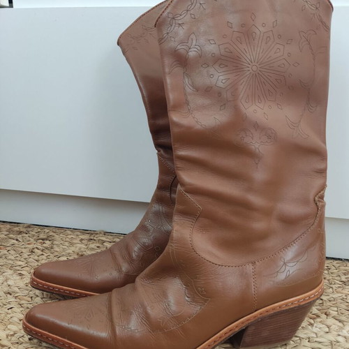 Kalogirou vintage leather boots used, brown beige, size 38