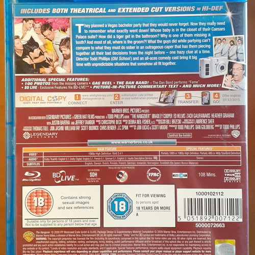 The Hangover Blu-Ray used, Extended Cut, English subtitles