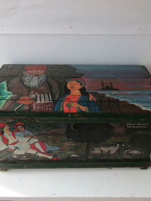 Antique painted chest Ali Pasa and Frosyni large used