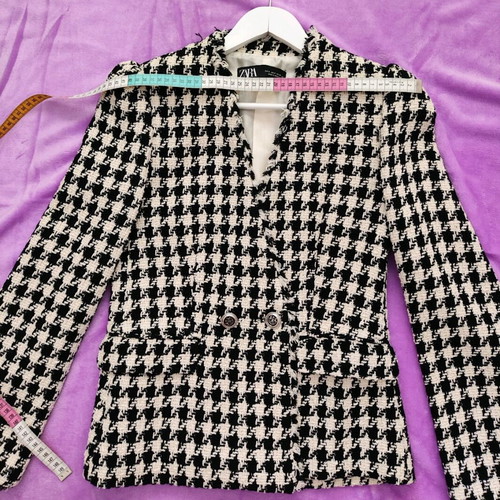 Zara σακάκι tweed με houndstooth μοτίβο, αφορετο, μέγεθος S