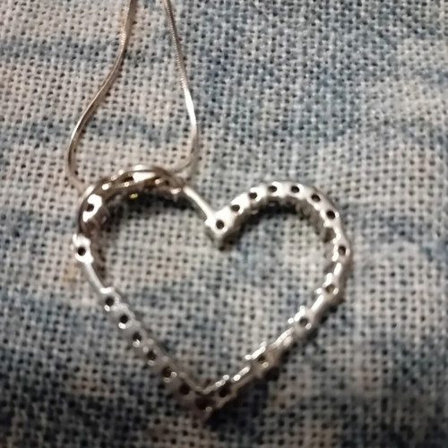 925 Sterling Silver Heart Necklace with Cubic Zirconia, Like New