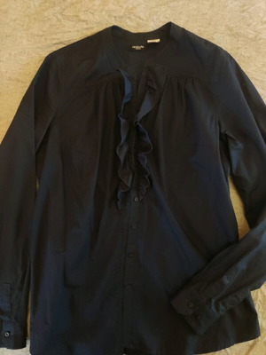 Redoute Création blue shirt with ruffles, 100% cotton, size 42 like new