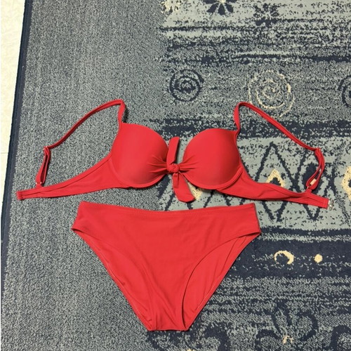 Katia red bikini set used, with broken clasp, top no 44, bottom no 48