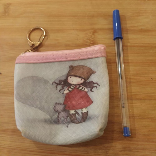 Girl Wallet with Keychain like new, pink and turquoise