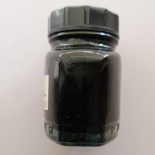 Glass ink bottle Parker Quink Solv-X used with case
