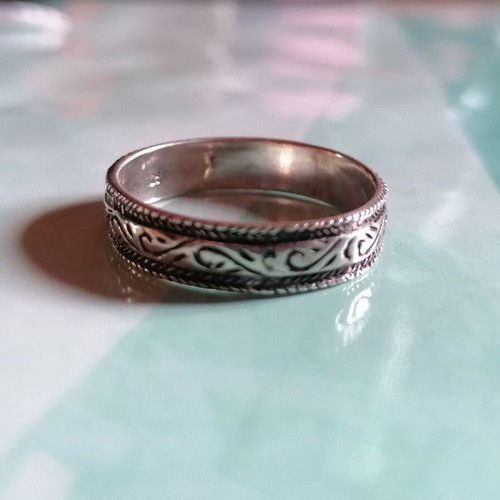 Silver 925 men's ring band with arabesque engravings new no 69 (US 12.5)