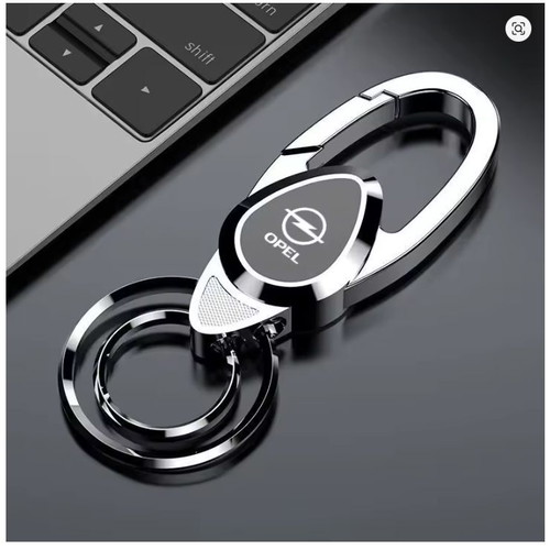 Opel metal keychain carabiner with 2 rings new silver