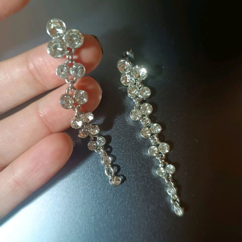 Dangling earrings with stones and rhinestones, like new, silver