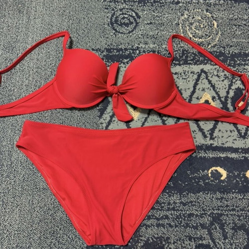 Katia red bikini set used, with broken clasp, top no 44, bottom no 48