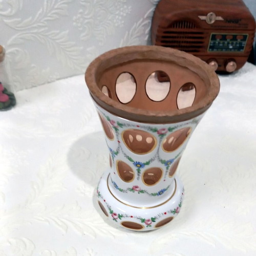 Chech Bohemian table vase like new with cut glass technique