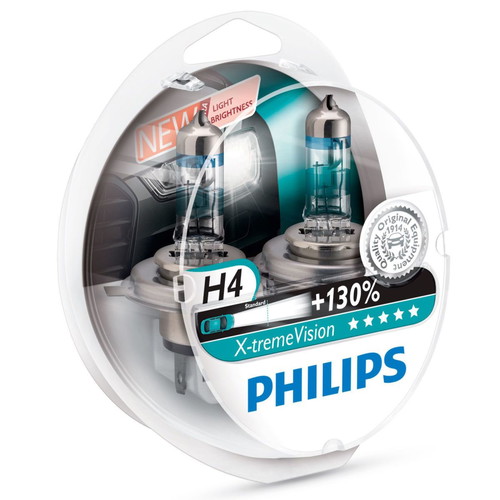 Philips X-treme Vision +130% H4 Car Bulbs new, pair of 2