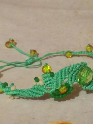 Selini bracelet with artificial macrame handmade, green and yellow