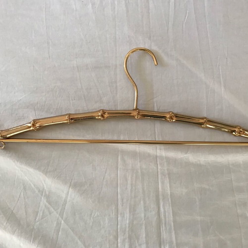 Set of 3 used antique bamboo-style metal hangers in gold color