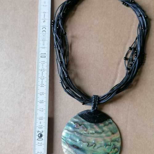 Boho necklace with Abalone shell and black cotton thread with stones new