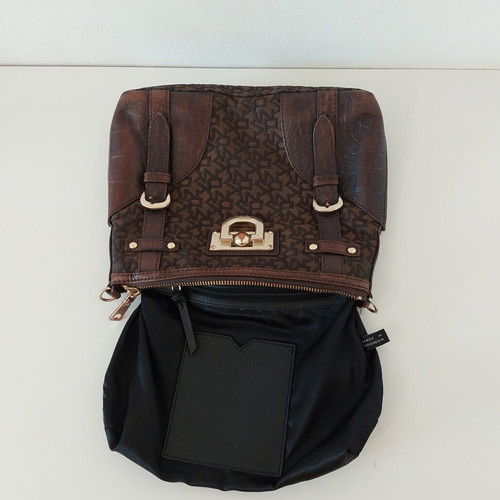 DKNY crossbody bag used, leather and fabric, medium size, brown
