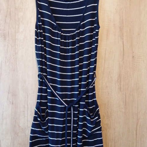Summer Maternity Dress like new, white and blue, with pockets and belt