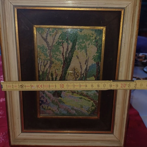 Handmade Landscape Embroidery in Wooden Frame like new