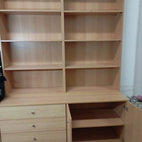 Melamine shelves like new with drawers and cabinet