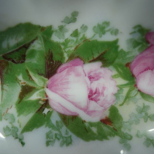 Oval bowl with roses used, Bavaria vintage porcelain