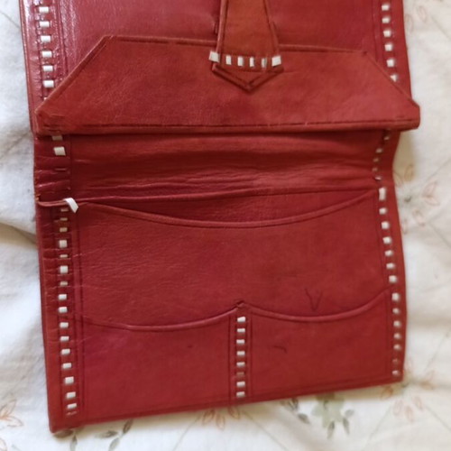 Vintage handmade leather wallet from Morocco like new, red