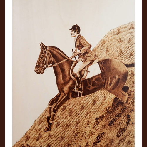 Equestrian Skill Contest Pyrography Painting new on poplar wood
