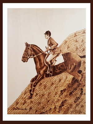 Equestrian Skill Contest Pyrography Painting new on poplar wood