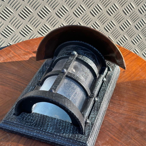 Old metal outdoor lantern used, functional