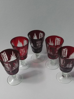 Wine glasses used, set of 5, 1960s antiques