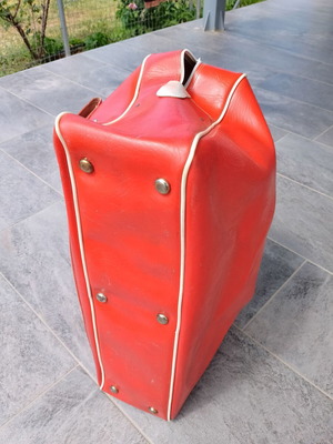 Vintage red suitcase bag used with zipper defect