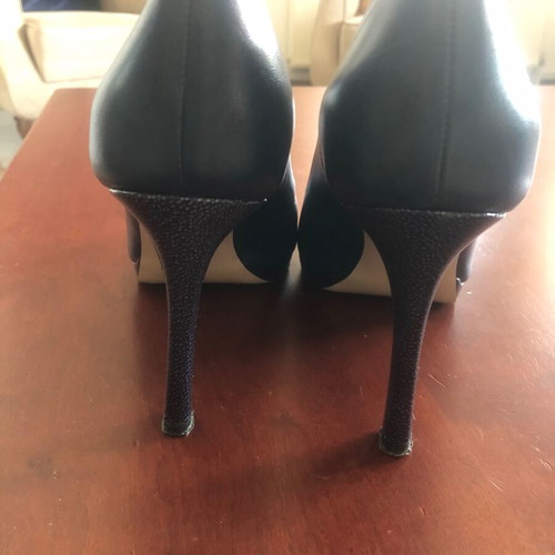 Fratelli Karida leather peep-toe pumps, blue, heel 8 cm