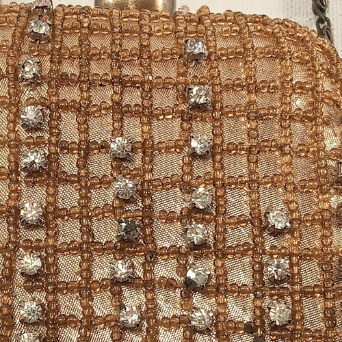 Totem evening clutch bag with beads used, gold shoulder