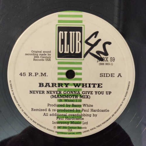 Barry White Never, Never Gonna Give You Up Paul Hardcastle Remix 12″ Maxi-Single used