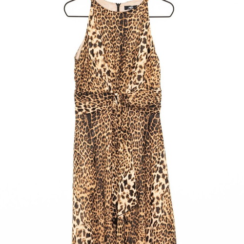 Wallis Midi Leopard Dress Sleeveless New with Waist Tie and Ruffles