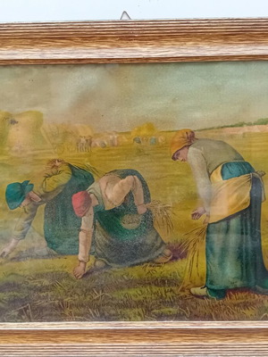 Βίντατζ λιθόγραφο κάδρο μεταχειρισμένο, αντίγραφο του έργου του Jean-Fransois Millet "Οί Σταχομαζόχτρες"