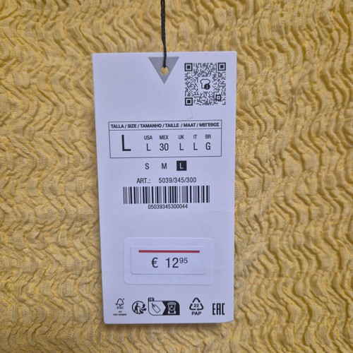 Zara yellow crinkled elastic blouse size L new with tag