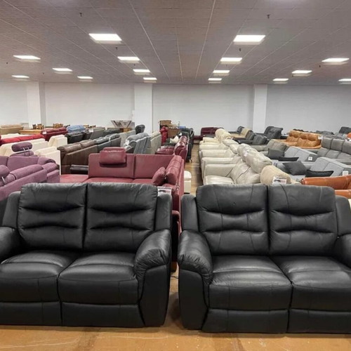 Black leather sofas two pairs with reclining mechanism new
