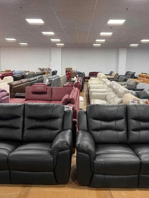 Black leather sofas two pairs with reclining mechanism new