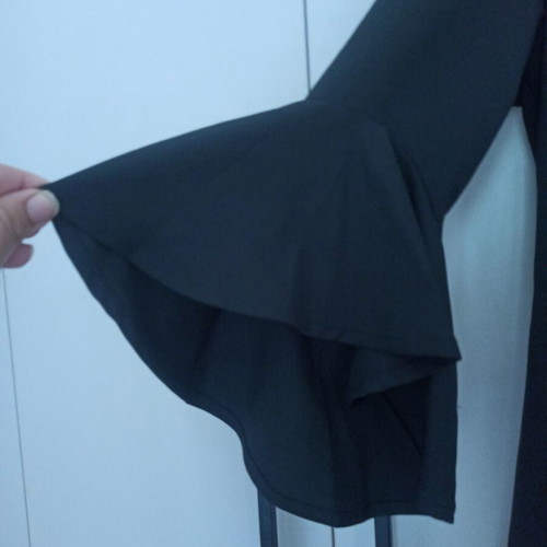 Mini black dress like new, bell sleeves 3/4 with ruffles