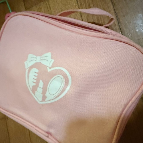Wooden Beauty Kit in Pink Toiletry Bag used