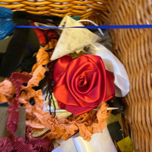 Basket with used sewing materials, Fortnum & Mason London